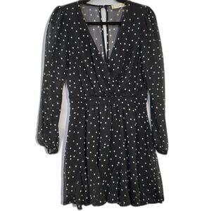 Altar'd State Black & White Polka Dot Mini Dress Twist V-Neck Button Loop Size S
